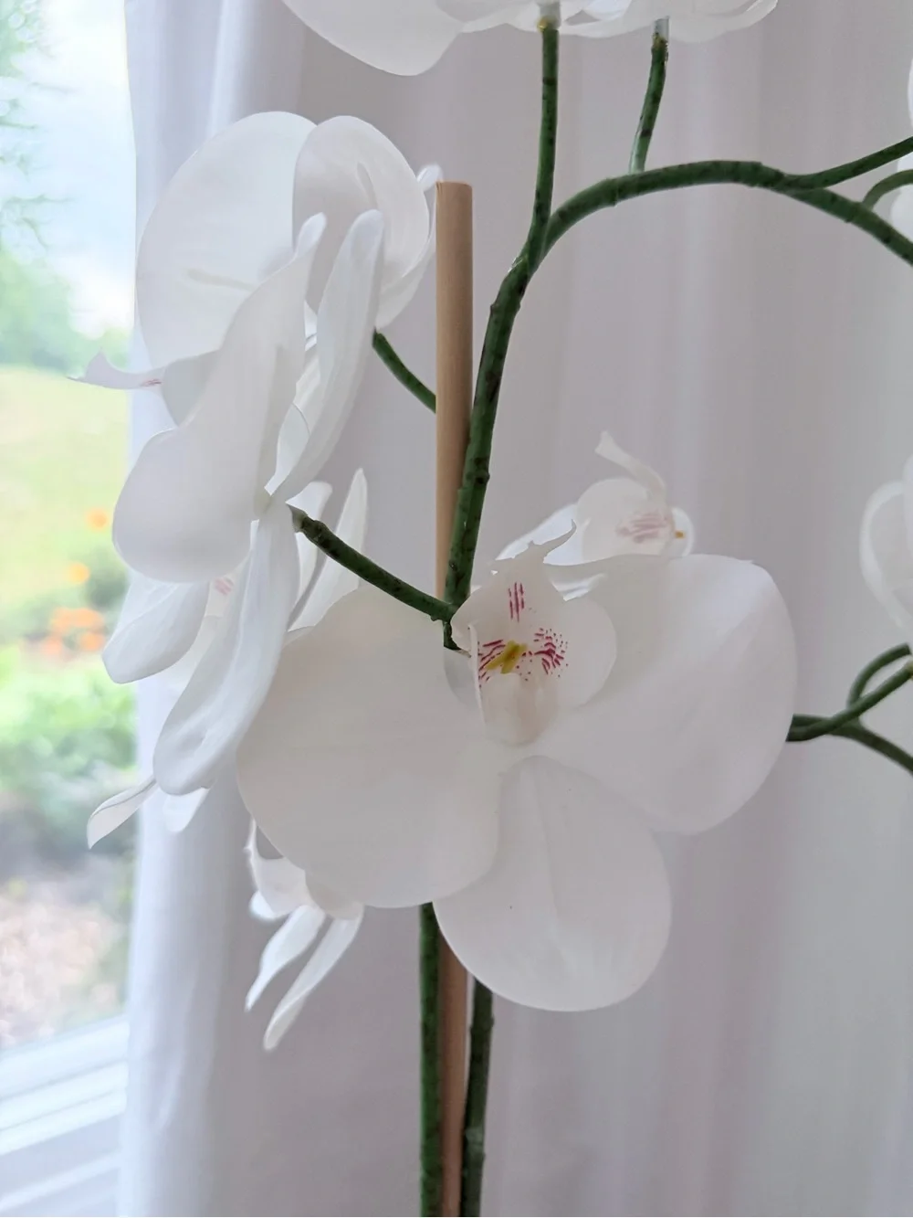 Pair of White Orchid Real Touch 29” in cement pots